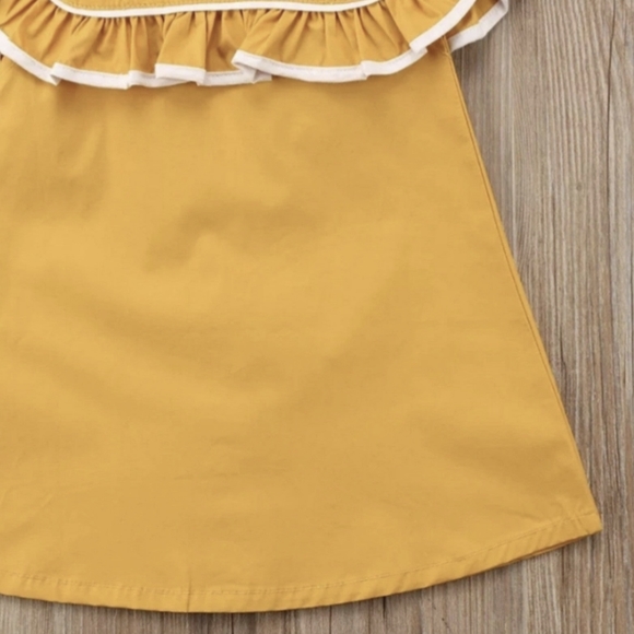 Mustard Fall Thanksgiving Dress Spring Easter Girl Outfit Clothes Dress Birthday - Picture 2 of 5